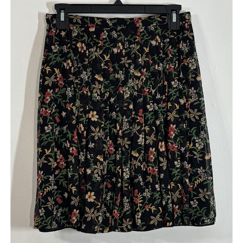 Kay Unger Vintage 90s 100% Silk Pleated Floral Mini Skirt Size 8 Cottagecore⁠